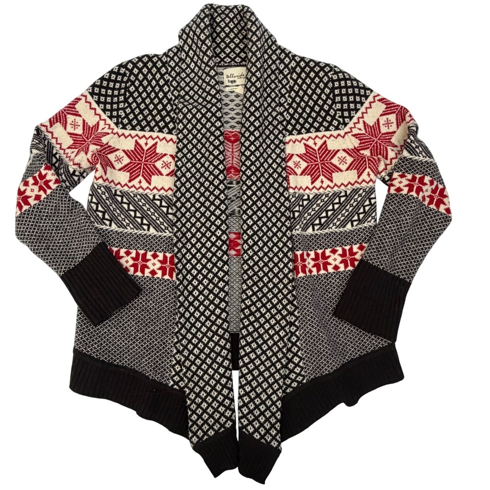 Telluride Clothing Co Lambswool Blend Cardigan Sweater Red Nordic FairIsle Large